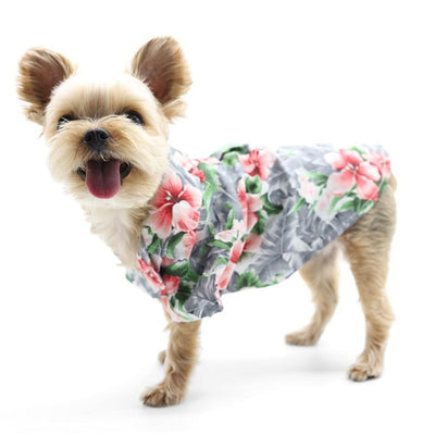Tropical Floral Dog Shirt Gray Dog Apparel clothes for small dogs, cute dog apparel, cute dog clothes, dog apparel, dog sweaters