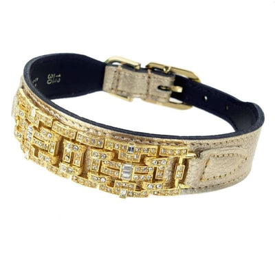 - Haute Couture Art Deco Dog Collar in Metallic Gold & Gold genuine leather dog collars HARTMAN & ROSE luxury dog collars