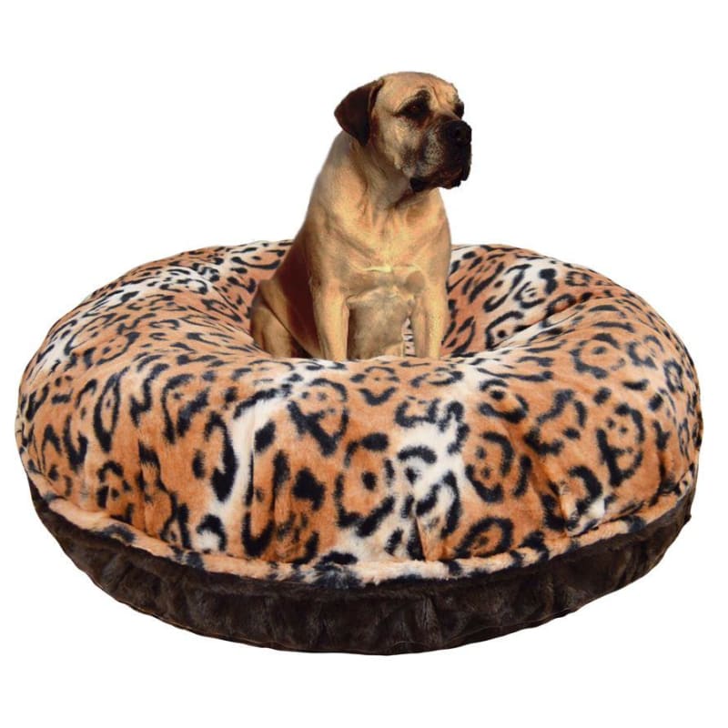 Godiva Brown & Chepard Short Shag Bagel Bed BAGEL BEDS, bagel beds for dogs, BEDS, cute dog beds, donut beds for dogs
