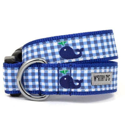 Gingham Whales Collar & Leash Collection bling dog collars, cute dog collar, dog collars, fun dog collars, leather dog collars