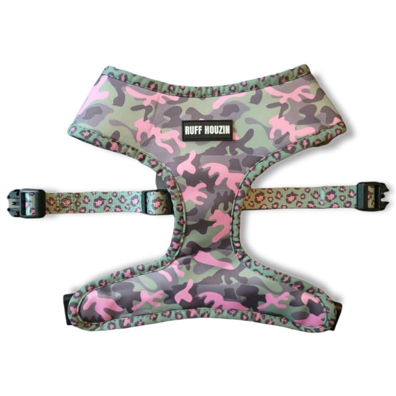 Green & Pink Leopard and Camouflage Revesible Dog Harness NEW ARRIVAL