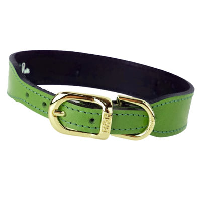 - Colony Club Italian Leather Dog Collar In Lime Green