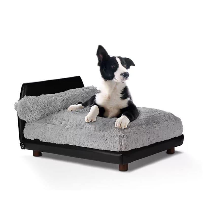 Shaggy Gray and Black Faux Leather Orthopedic Mid Century Lido Dog Bed NEW ARRIVAL