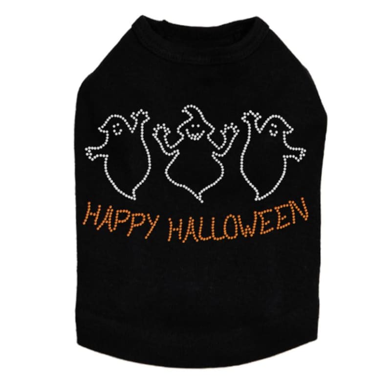 Happy Halloween Ghost Rhinestone Dog Tank Top Dog Apparel clothes for small dogs, cute dog apparel, cute dog clothes, dog apparel, MORE 
