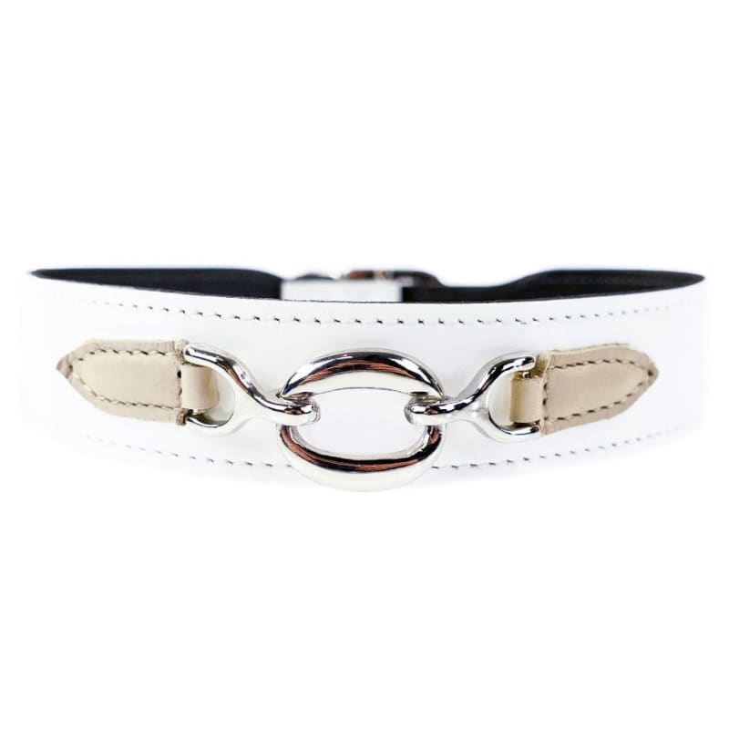 Hartman Italian Leather Dog Collar In White Patent & Eggshell Pet Collars & Harnesses genuine leather dog collars, luxury dog collars, MADE 