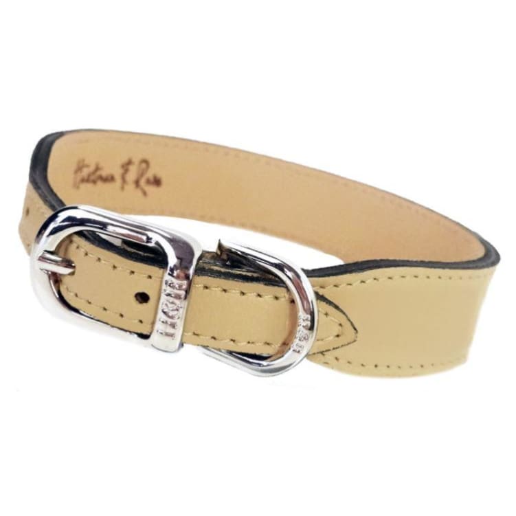 Italian Leather Dog Collar in Vanilla & Nickel