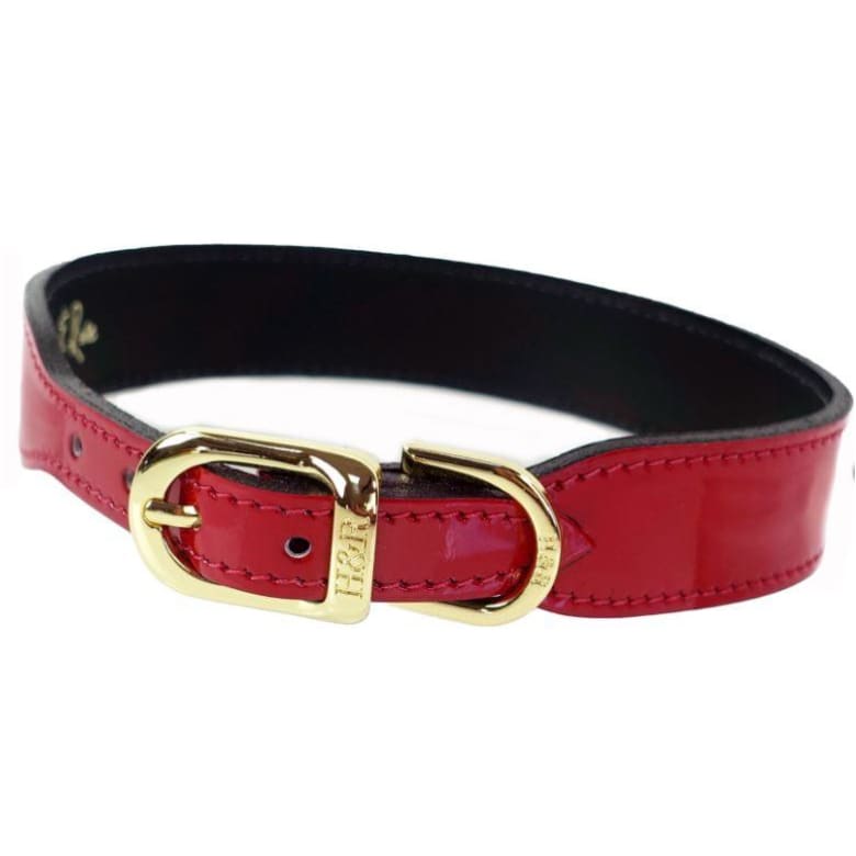 Italian Patent Leather Dog Collar in Red and Gold