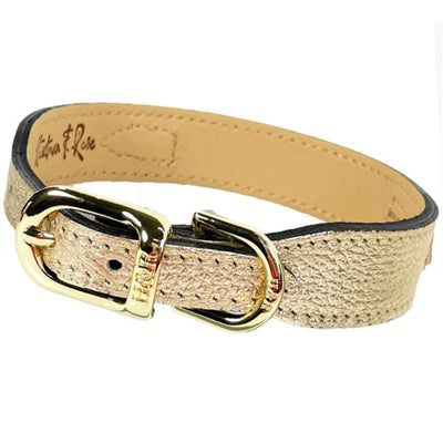 Dynasty Italian Leather Dog Collar In Metallic Gold & Light Dusty Rose genuine leather dog collars, luxury dog collars, NEW ARRIVAL