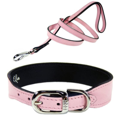Italian Leather Dog Collar in Sweet Pink & Nickel