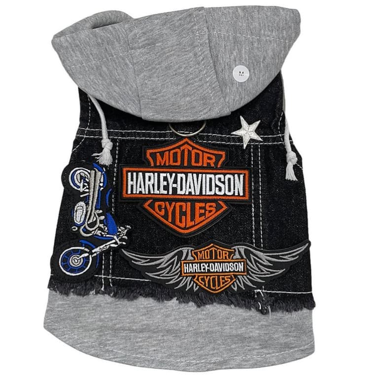 Harley Davidson Black Denim Rocker Dog Jacket Dog Apparel MADE TO ORDER, NEW ARRIVAL