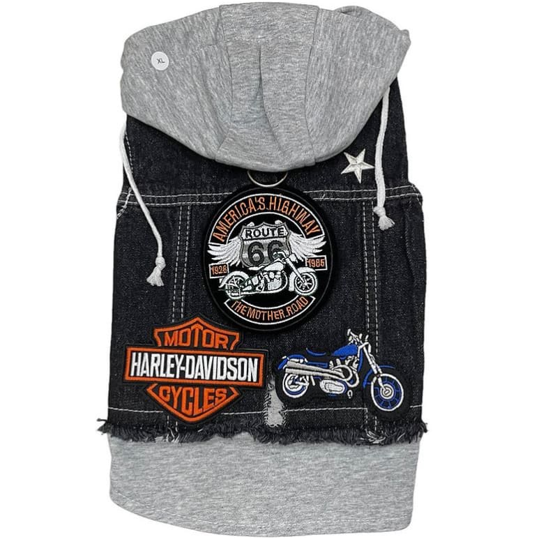 Harley Davidson Black Denim Rocker Dog Jacket Dog Apparel MADE TO ORDER, NEW ARRIVAL