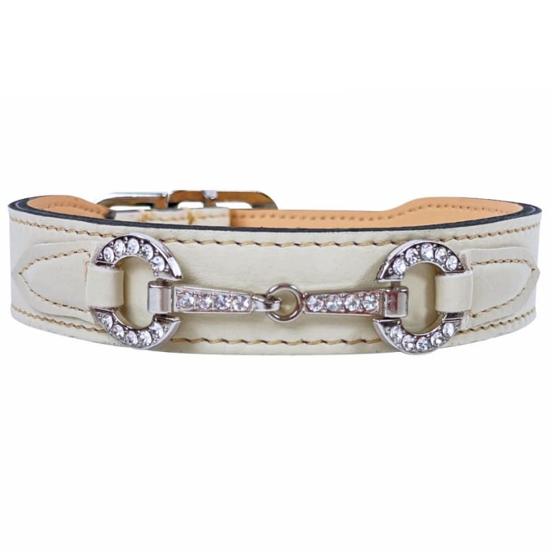 Holiday Crystal Bit Italian Leather Dog Collar in Eggshell & Nickel Pet Collars & Harnesses genuine leather dog collars, HARTMAN & ROSE, 