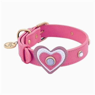- Happy Campers Heart & White Cat Eye Genuine Leather Dog Collar NEW ARRIVAL