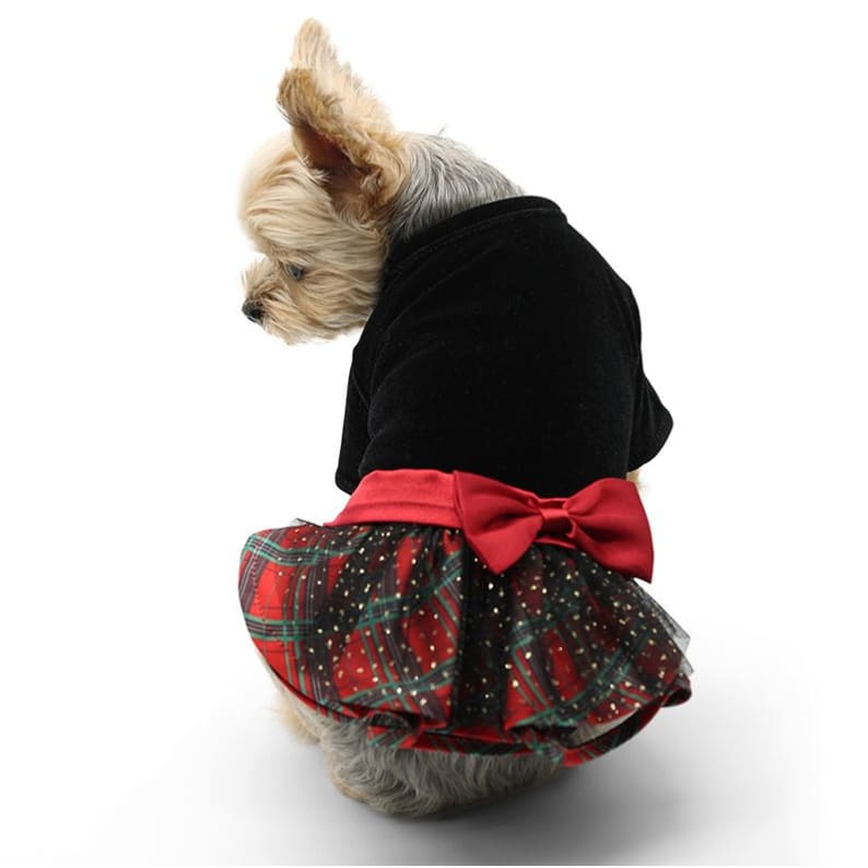 Holiday Velvet Plaid Dress Dog Apparel clothes for small dogs, COATS, cute dog apparel, cute dog clothes, cute dog dresses