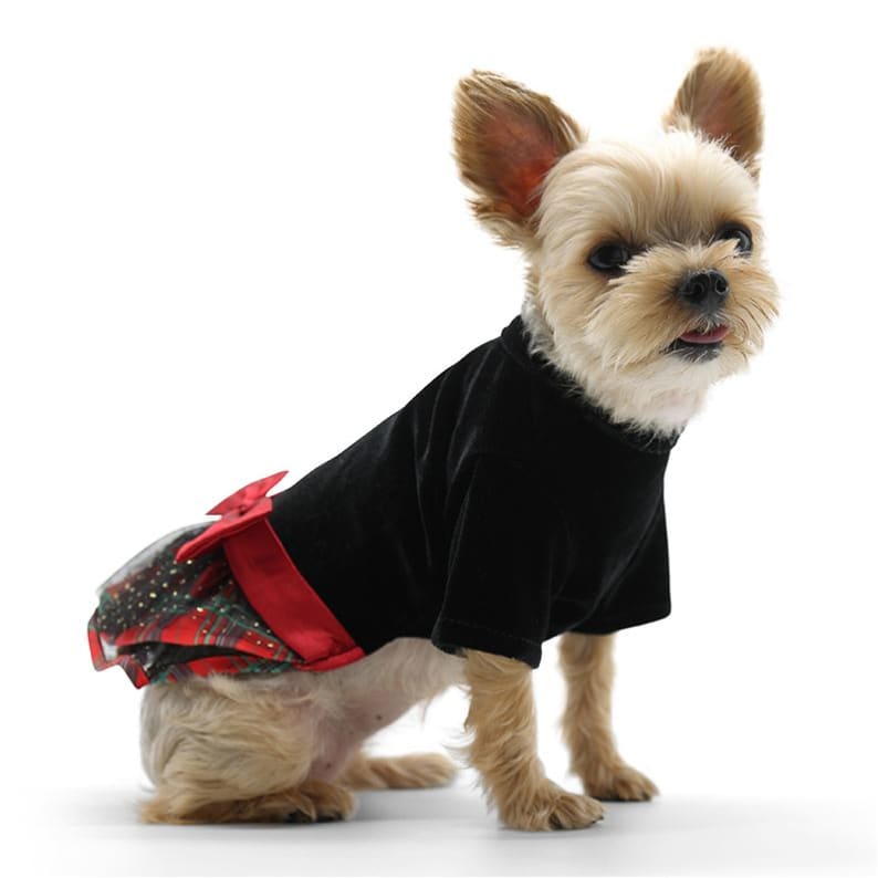 Holiday Velvet Plaid Dress Dog Apparel clothes for small dogs, COATS, cute dog apparel, cute dog clothes, cute dog dresses