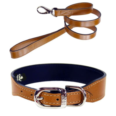 Italian Leather Dog Collar in Natural Tan & Nickel