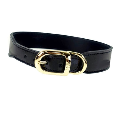 - Haute Couture Art Deco Dog Collar in Black Patent & Gold genuine leather dog collars HARTMAN & ROSE luxury dog collars