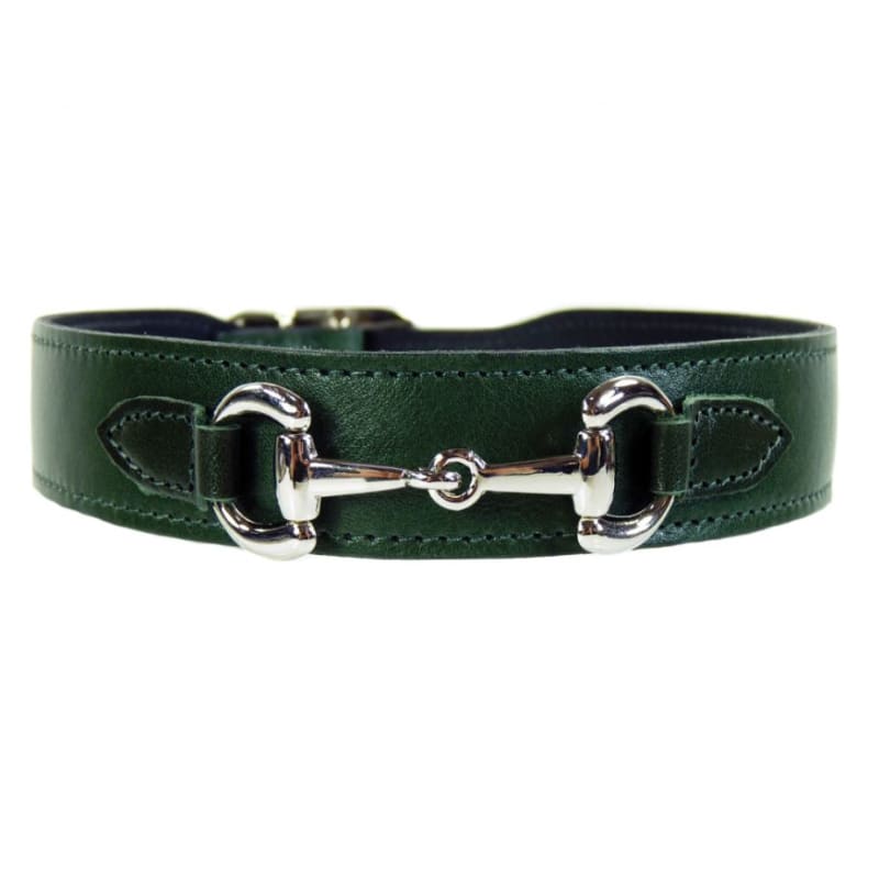 Belmont Italian Leather Dog Collar In Ivy Green & Nickel Pet Collars & Harnesses genuine leather dog collars, luxury dog collars, NEW 