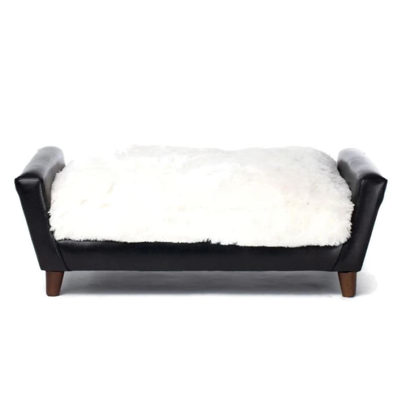 Shaggy Ivory and Faux Black Leather Mid Century Modern Settee Dog Bed NEW ARRIVAL