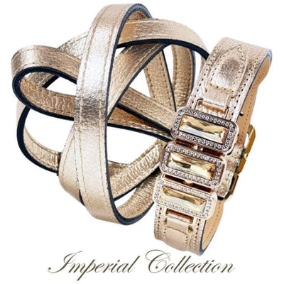Imperial Genuine Italian Leather & Swarovski Crystal Dog Collar In Metallic Gold Pet Collars & Harnesses genuine leather dog collars, luxury