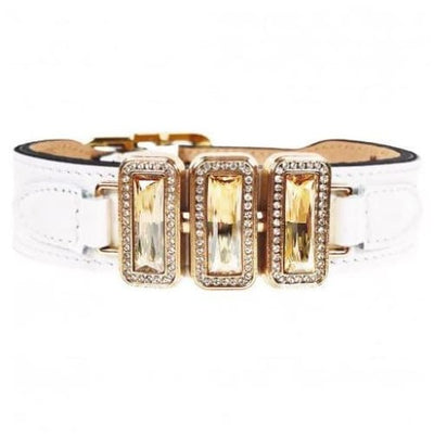 Imperial Genuine Italian Leather & Swarovski Crystal Dog Collar In White Patent & Gold Pet Collars & Harnesses genuine leather dog collars, 