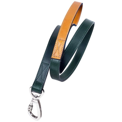 Hartman Italian Leather Dog Collar In Ivy Green & Tan Pet Collars & Harnesses genuine leather dog collars, luxury dog collars, MADE TO 
