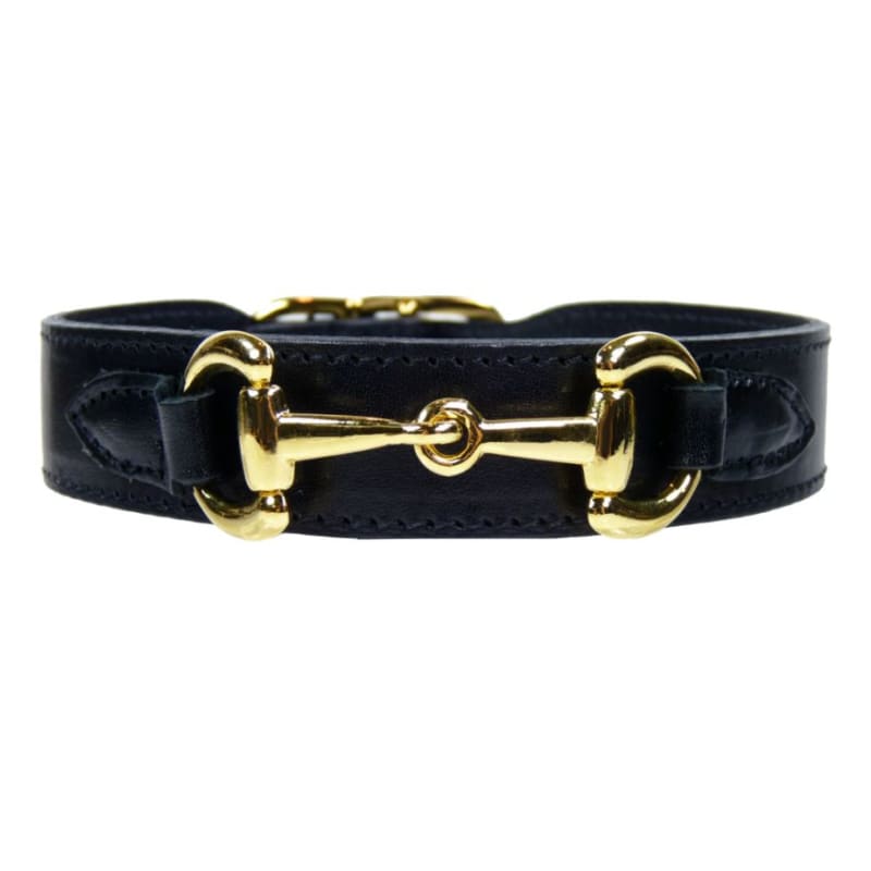 Belmont Italian Leather Dog Collar In Jet Black & Gold Pet Collars & Harnesses genuine leather dog collars, luxury dog collars