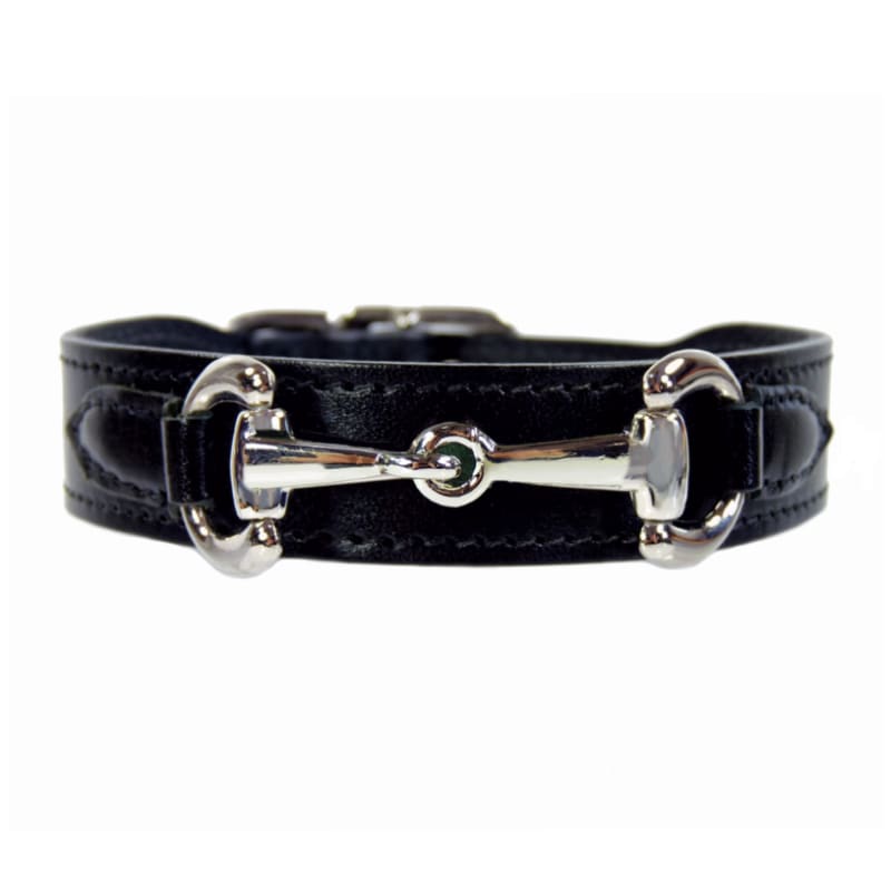 - Belmont Italian Leather Dog Collar In Jet Black & Nickel
