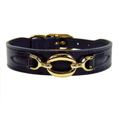 Hartman Italian Leather Dog Collar In Jet Black & Gold Pet Collars & Harnesses genuine leather dog collars, luxury dog collars, MADE TO 
