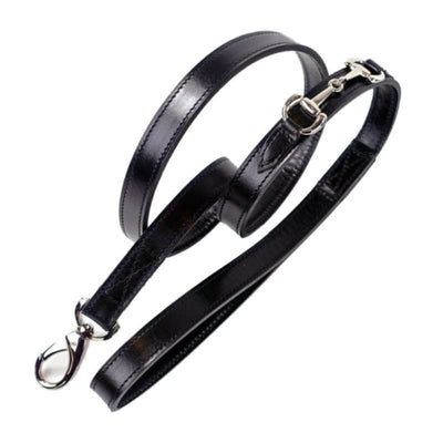 - Belmont Italian Leather Dog Collar In Jet Black & Nickel