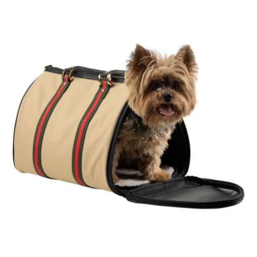 Khaki Stripe JL Duffel Dog Carrying Bag Pet Carriers & Crates luxury dog carriers, luxury dog purse carriers, NEW ARRIVAL