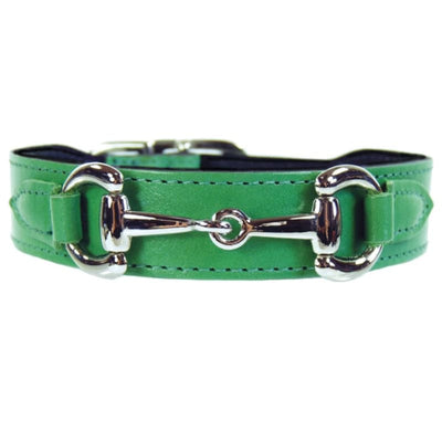 Belmont Italian Leather Dog Collar In Kelly Green & Nickel Pet Collars & Harnesses genuine leather dog collars, luxury dog collars, NEW 