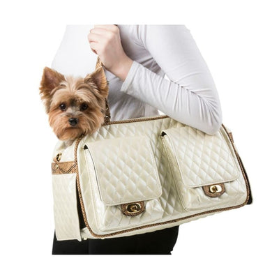 Marlee Quilted Ivory Dog Carrying Bag Pet Carriers & Crates luxury dog carriers, luxury dog purse carriers