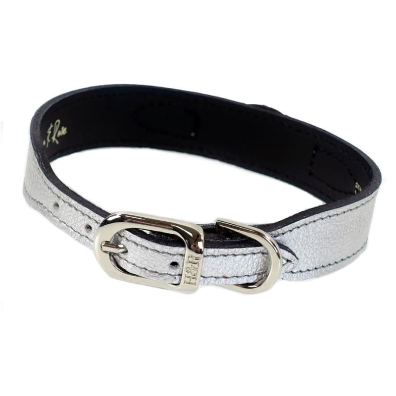 Estate Italian Patent Leather Dog Collar in Metallic Silver & Nickel Pet Collars & Harnesses genuine leather dog collars, HARTMAN & ROSE, 