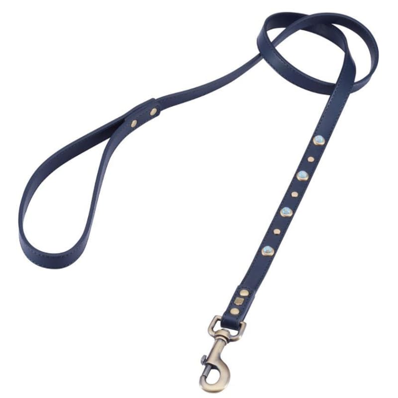 Mini Boho Turquoise Glass Genuine Leather Navy Dog Collar bling dog collars, cute dog collar, dog collars, fun dog collars, leather dog 