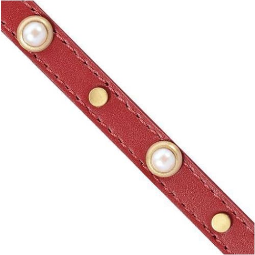 Mini Boho Glass Pearl Genuine Leather Red Dog Collar bling dog collars, cute dog collar, dog collars, fun dog collars, leather dog collars