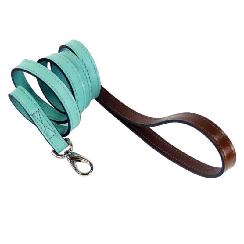 Mayfair Italian Leather Dog Collar In Turquoise & Chocolate Pet Collars & Harnesses genuine leather dog collars, luxury dog collars