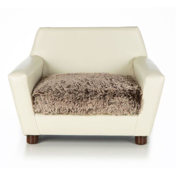 - Orthopedic Shaggy Frosted Brown and Ivory Faux Leather Mid-Century Dog Chair NEW ARRIVAL