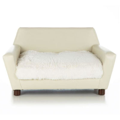 - Orthopedic Shaggy Ivory and Ivory Faux Leather Mid-Century Dog Chair NEW ARRIVAL