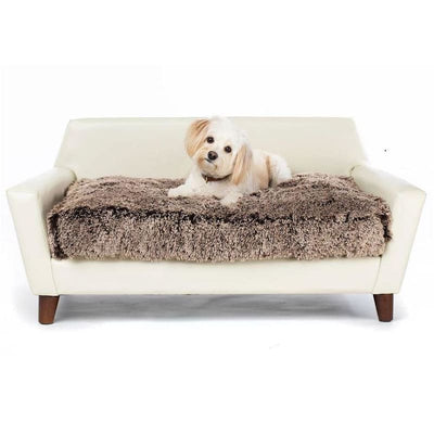 - Orthopedic Shaggy Frosted Brown and Ivory Faux Leather Mid-Century Dog Chair NEW ARRIVAL
