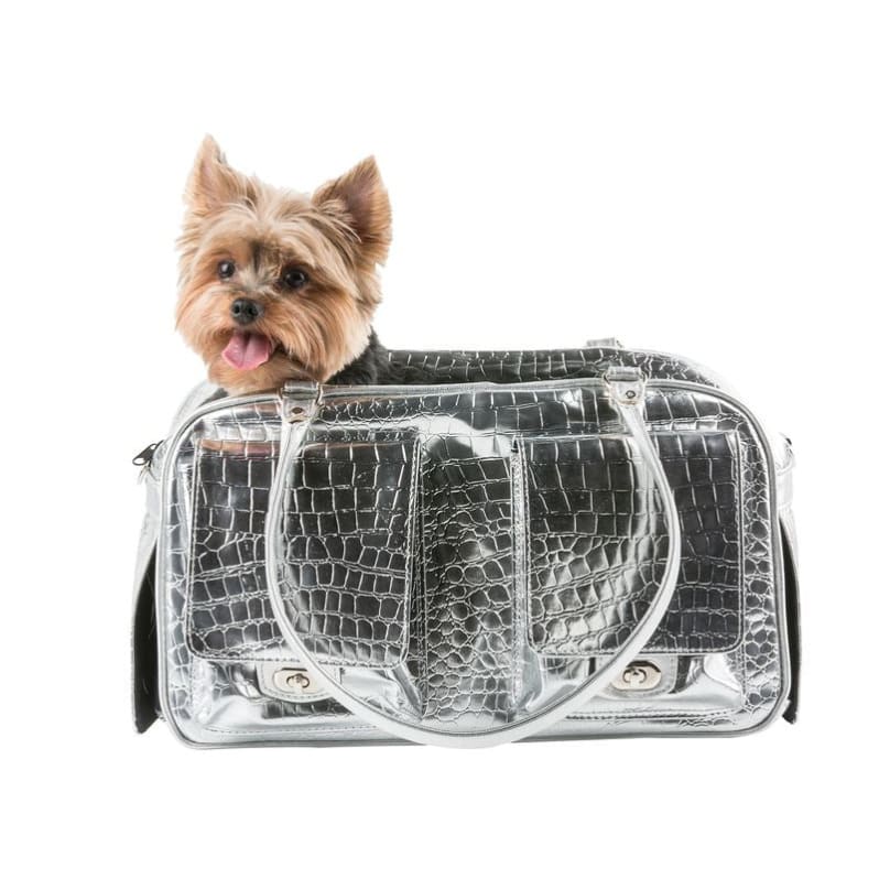 Marlee Silver Gator Dog Carrying Bag Pet Carriers & Crates luxury dog carriers, luxury dog purse carriers