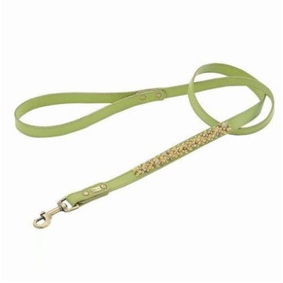 Mini Beaded Yellow Jade & Picture Jasper Genuine Leather Dog Collar bling dog collars, cute dog collar, dog collars, fun dog collars, 