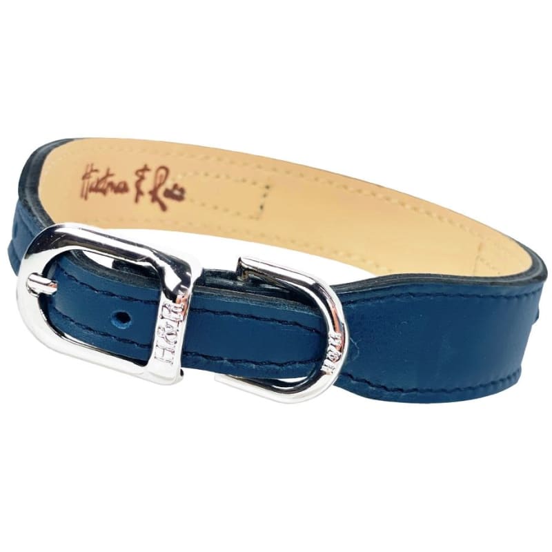 Holiday Crystal Bit Italian Leather Dog Collar in French Navy & Nickel Pet Collars & Harnesses genuine leather dog collars, HARTMAN & ROSE, 