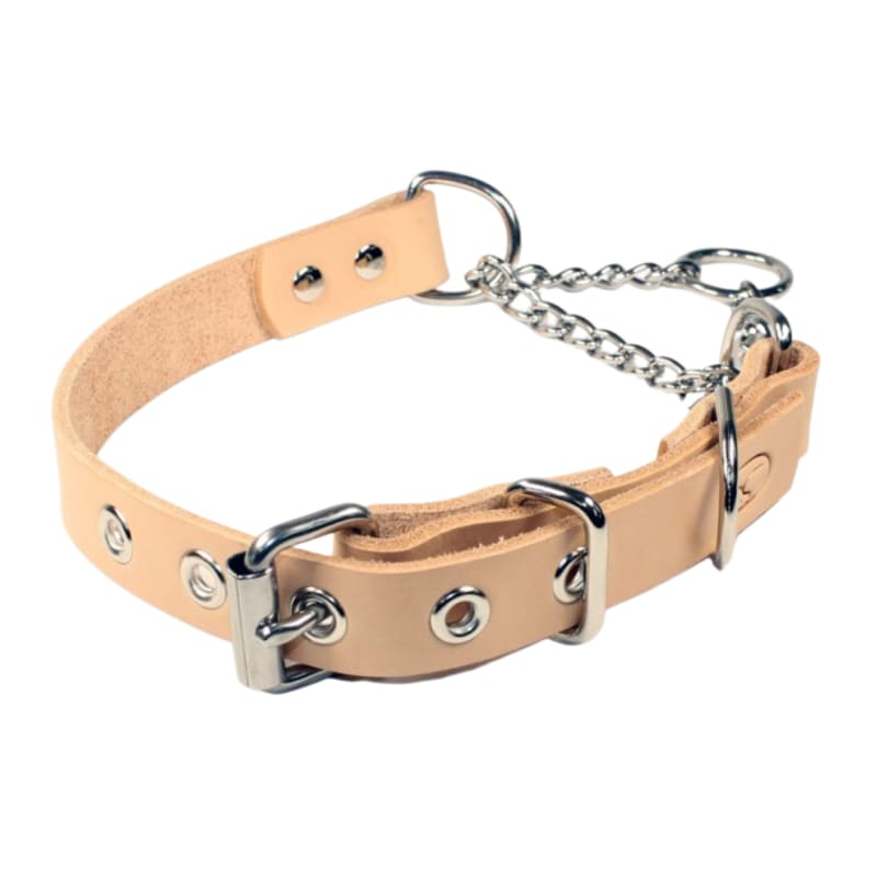 Adjustable 1 Natural Leather Martingale Chain Dog Collar NEW ARRIVAL