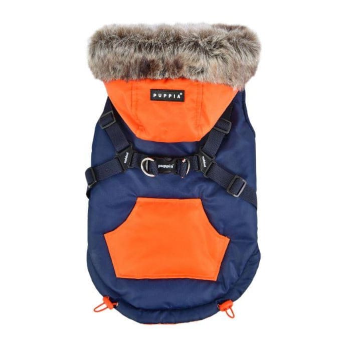 - Orson Fleece and Fur Dog Coat With Harness in Navy NEW ARRIVAL
