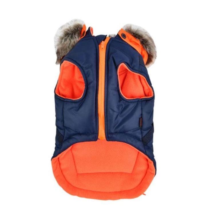 Orson Fleece and Fur Dog Coat With Harness in Navy