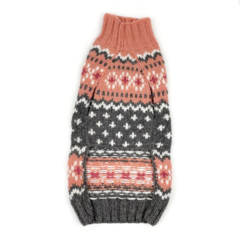 Peach Fairisle Hand-Knit Wool Dog Sweater clothes for small dogs, cute dog apparel, cute dog clothes, dog apparel, dog sweaters
