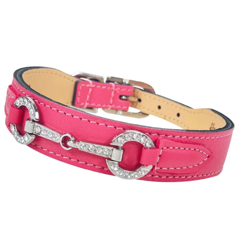 Holiday Crystal Bit Italian Leather Dog Collar in Petal Pink & Nickel Pet Collars & Harnesses genuine leather dog collars, HARTMAN & ROSE, 
