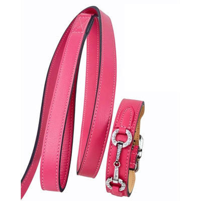 Holiday Crystal Bit Italian Leather Dog Collar in Petal Pink & Nickel Pet Collars & Harnesses genuine leather dog collars, HARTMAN & ROSE, 