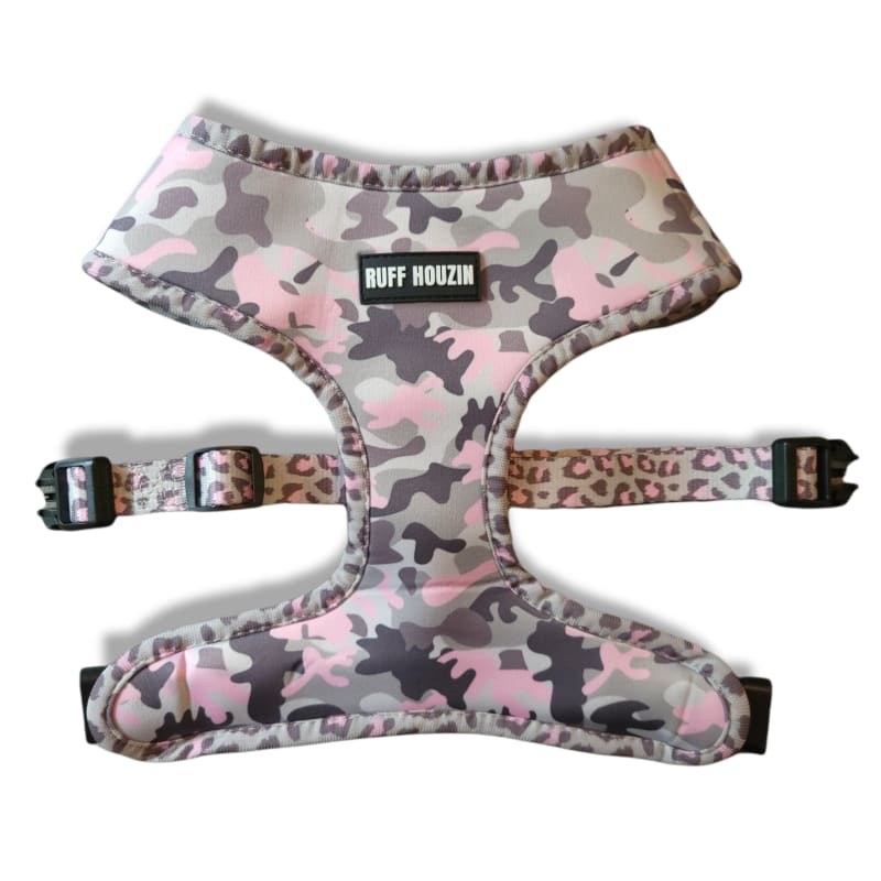 Gray & Pink Leopard and Camouflage Revesible Dog Harness NEW ARRIVAL